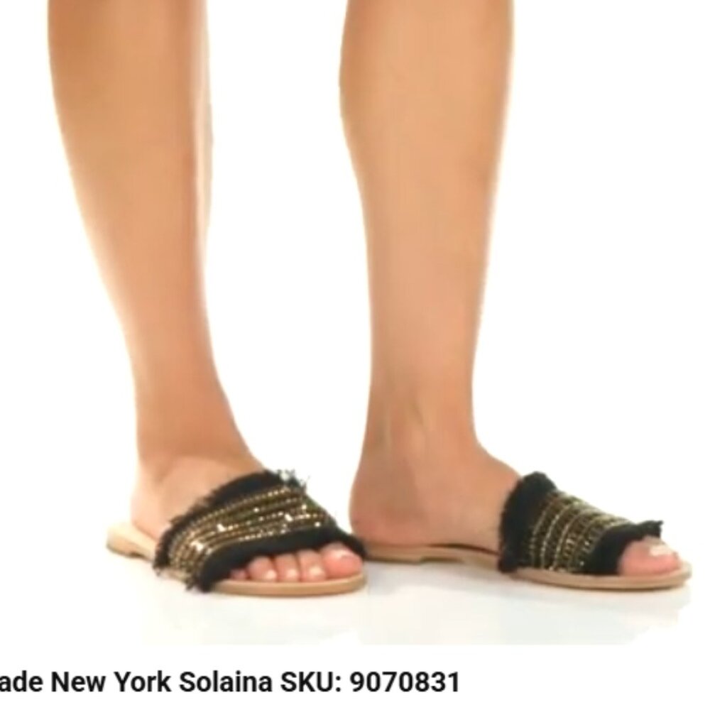 Kate Spade Solaina Natural Woven Embellished Jeweled Leather Slides Sandals 9M - Picture 4 of 11